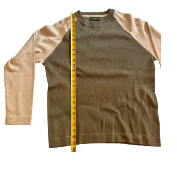 Eddie Bauer Men’s Raglan Crewneck Pullover Olive Green Tan 100% Cotton S - Picture 4 of 7